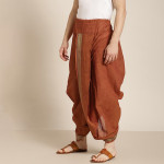 Men Rust Brown Solid Cotton Dhoti Pants